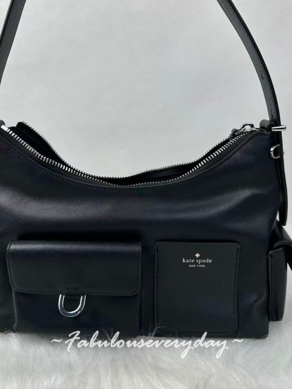 Kate Spade Cargo Shoulder Bag In Leather/Silver/Black KN665 NWT